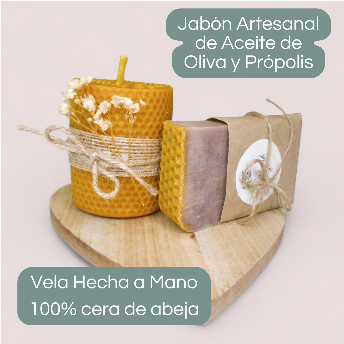 Pack Limpieza Energética con Vela de Miel, Palo Santo, Jabón Artesanal de Própolis, Cuarzo Blanco + REGALO de pulsera equilibrio chakras