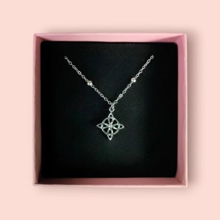 Collar Nudo de Bruja Pequeño de Acero Inoxidable Plateado, con cadena de 40+5cm