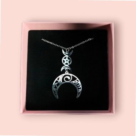 Collar de Luna y Estrellas en Acero Inoxidable Plateado, con cadena de 40+5cm