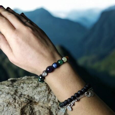 Pulsera de Hematita Natural y Piedras Chakras Con Cordón Ajustable