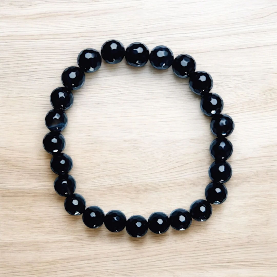 Pulsera de Obsidiana Cuentas Facetadas 8 mm