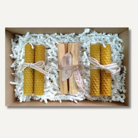 Kit Limpieza Energética con Velas de Miel, Palo Santo y Cuarzo Blanco