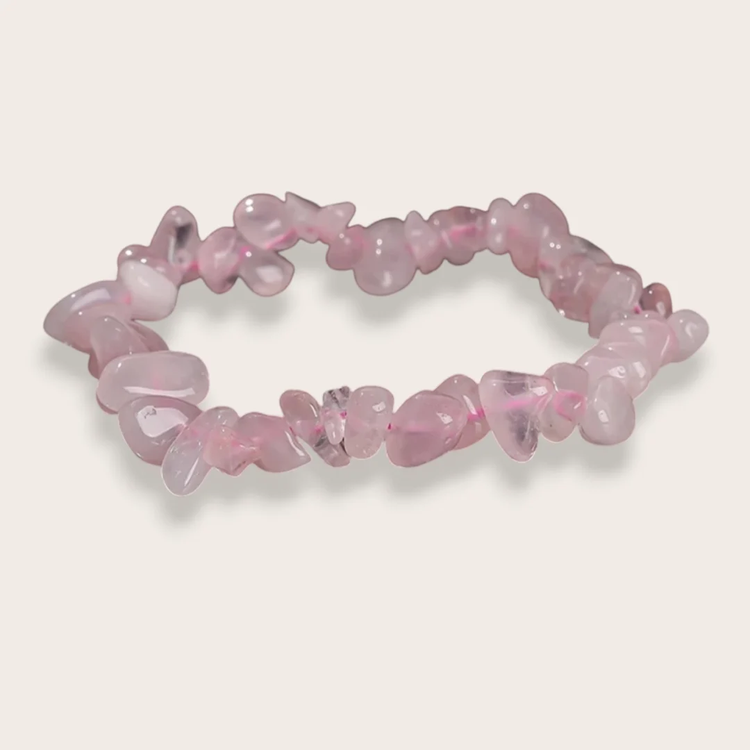 Pulsera de Cuarzo Rosa Piedra Natural en forma de Chips