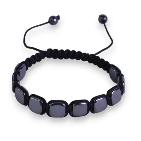 Pulsera de Hematita Natural Cuadrados con Cordón Ajustable