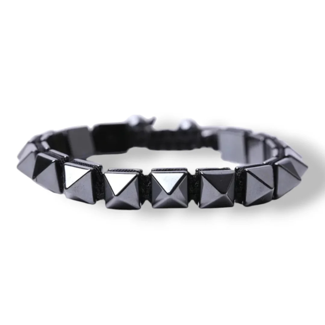 Pulsera de Hematita Natural Tetraedros - Cordón Ajustable