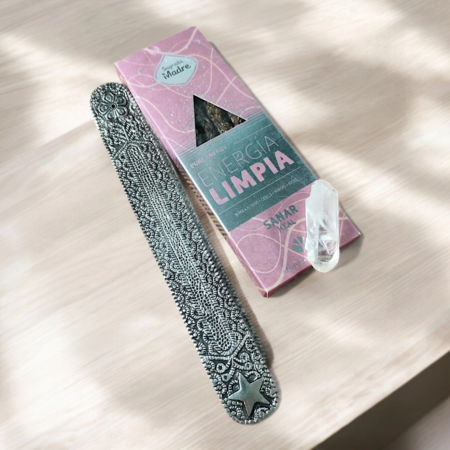 Kit de Incienso Limpia Energía, Cuarzo Cristal y Porta Incienso Sagrada Madre