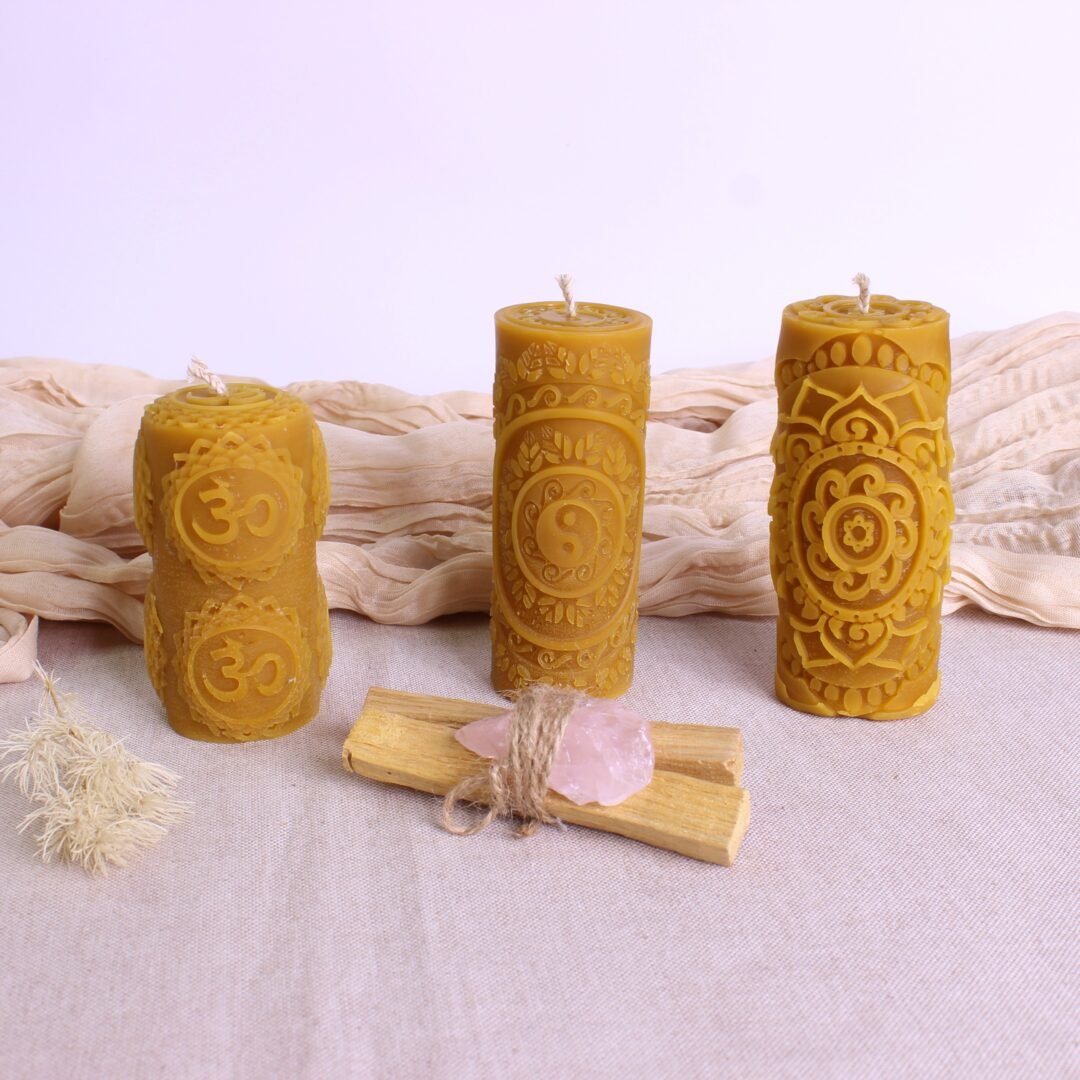 Kit Personalizado - Vela de Cera de Abeja 100%, Palo Santo y Cristal Natural