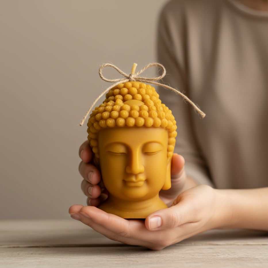 Vela natural en forma de Buda amarilla