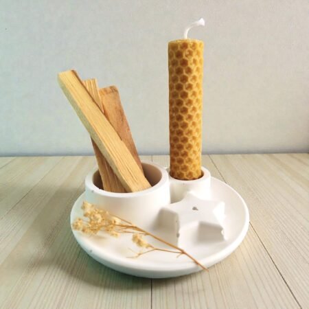 Kit Armonía del Hogar - Portaincienso Artesanal, Palo Santo y Vela Natural de Miel