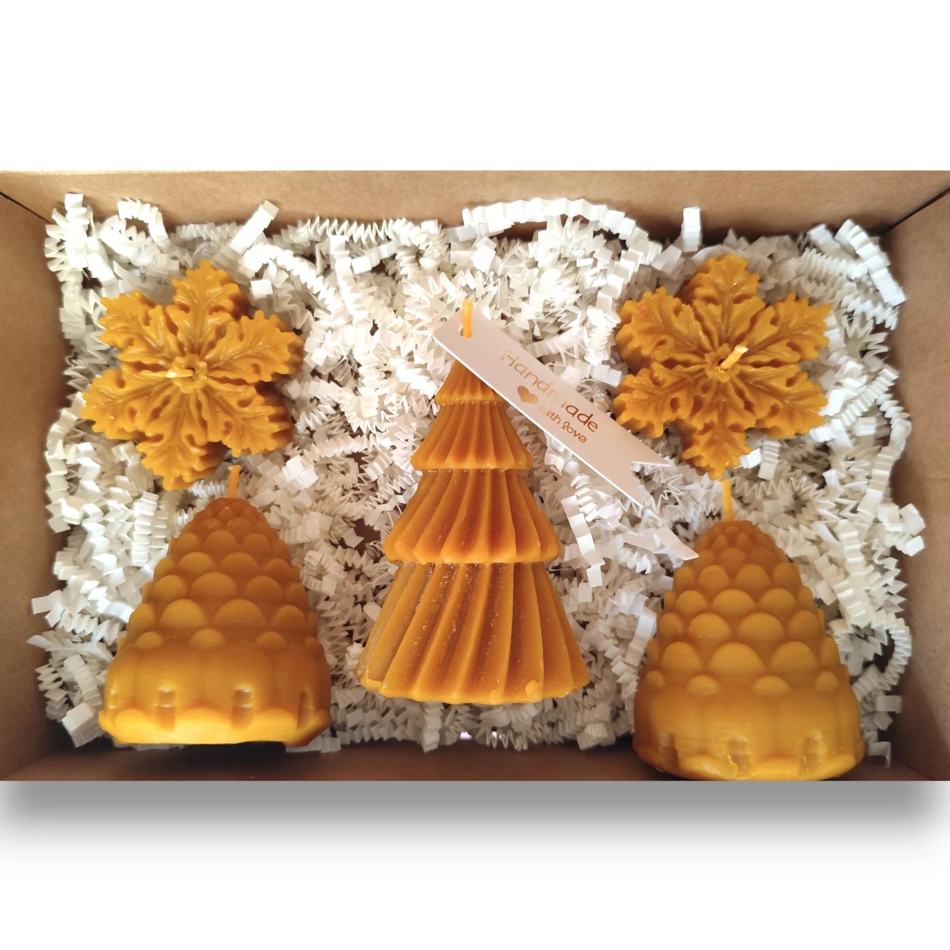 pack de velas de navidad artesanales decorativas, de cera de abeja y aceites esenciales