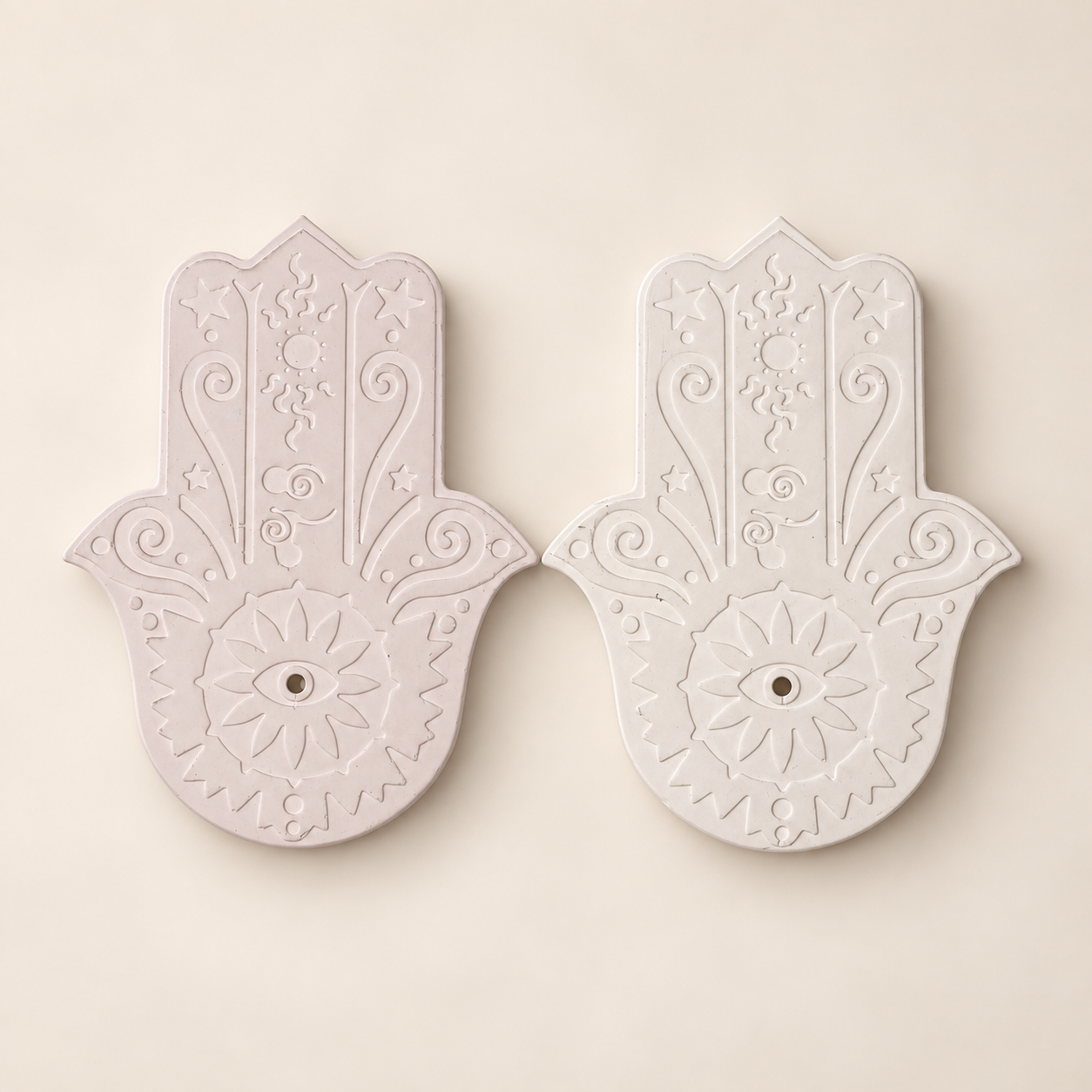 Placas Hamsa gemelas en relieve porta inciensos de cerámica hamsa