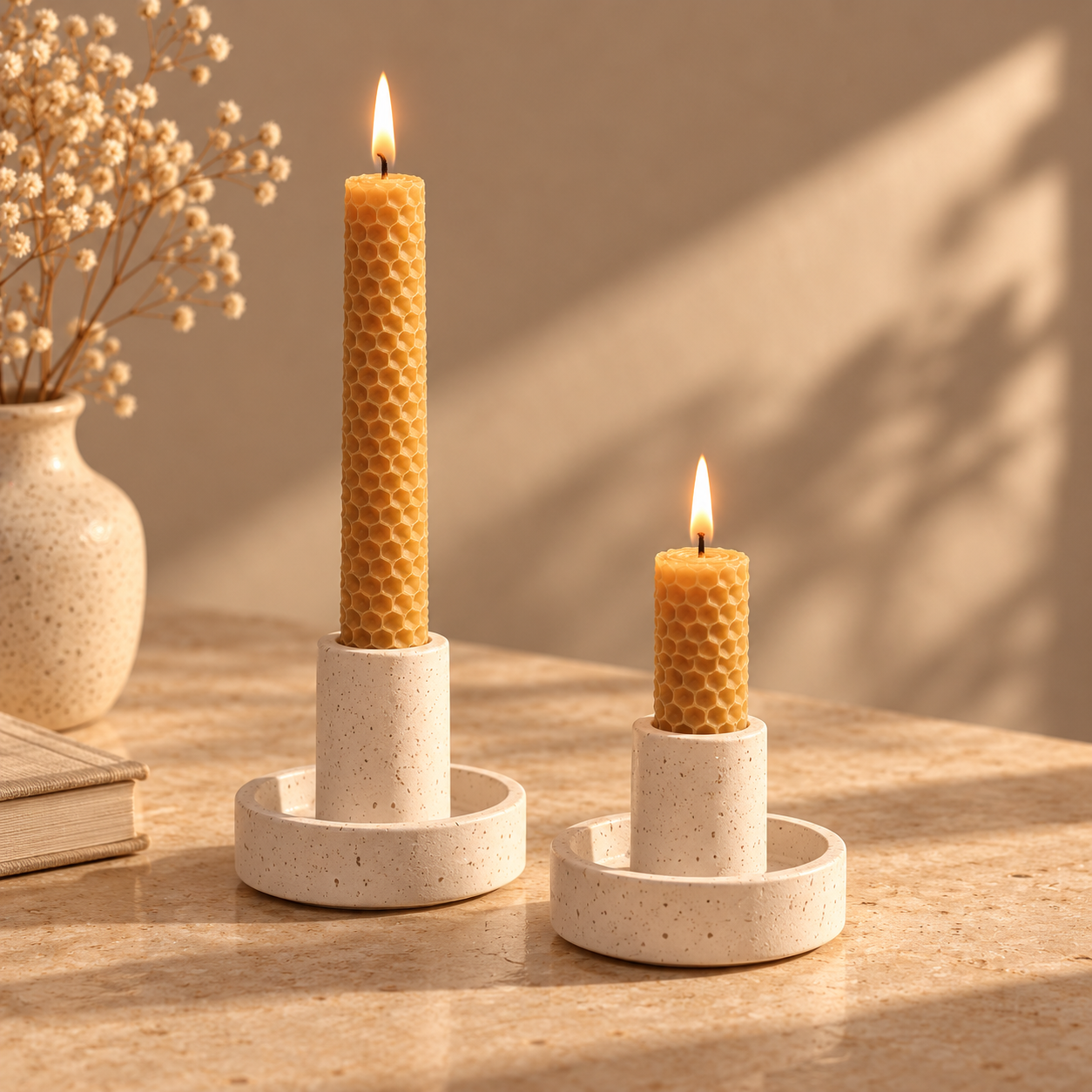 Velas de cera de abeja en calma cálida