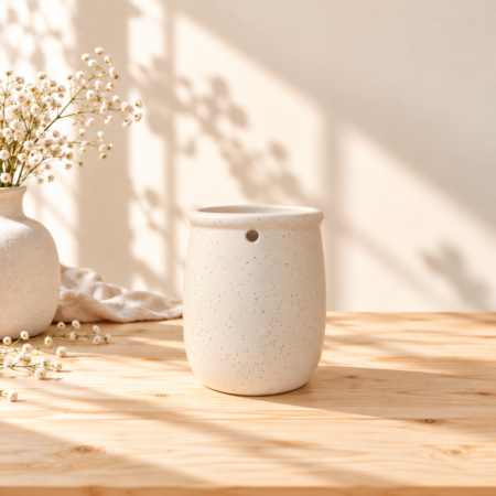 quemador ceramica blanca moteado y minimalista