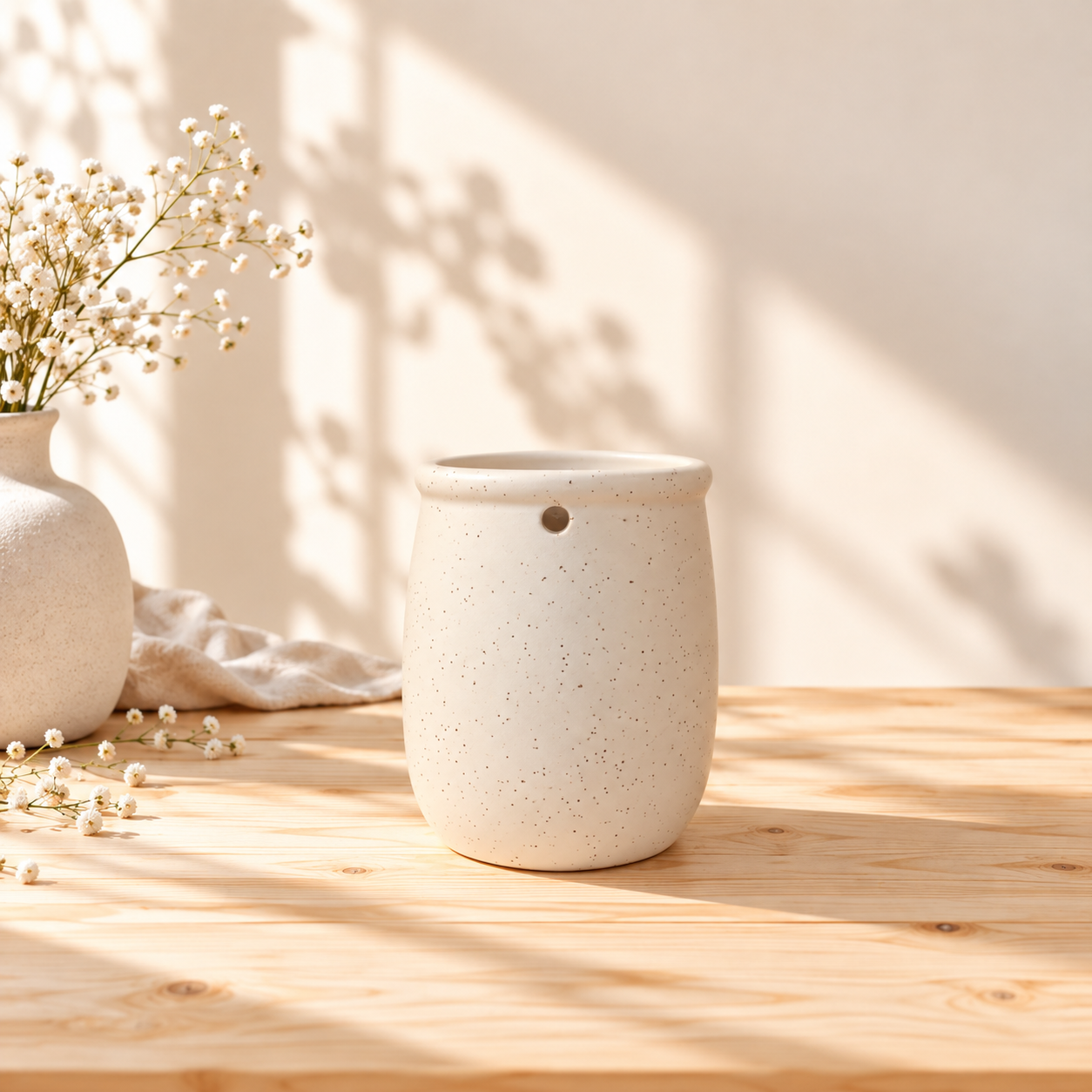 quemador ceramica blanca moteado y minimalista